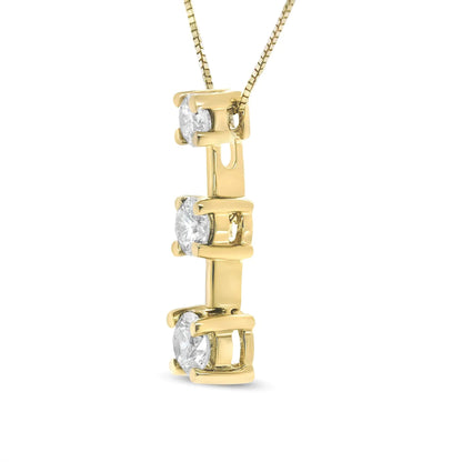 14K Gold Round Diamond Three-Stone Drop Pendant 18" Necklace - (H-I Color, SI1-SI2 Clarity) WEM Support (www.WEM.support)