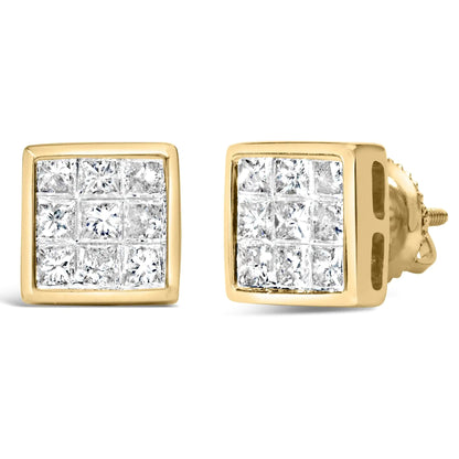 14K Yellow Gold 1.0 Cttw Princess Cut Diamond Composite Stud Earrings with Screw Backs (J-K Color, SI1-SI2 Clarity) WEM Support (www.WEM.support)