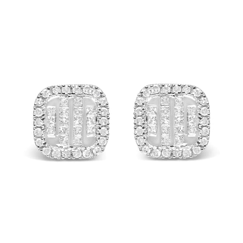 10K White Gold 7/8 Cttw Diamond Princess Composite and Halo Stud Earrings (I-J Color, I1-I2 Clarity) WEM Support (www.WEM.support)