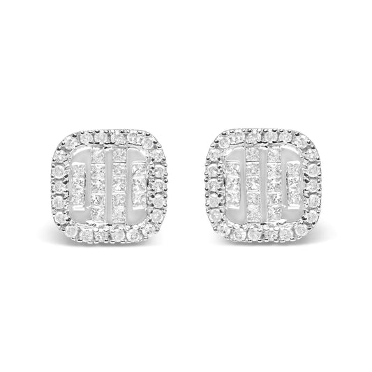 10K White Gold 7/8 Cttw Diamond Princess Composite and Halo Stud Earrings (I-J Color, I1-I2 Clarity) WEM Support (www.WEM.support)