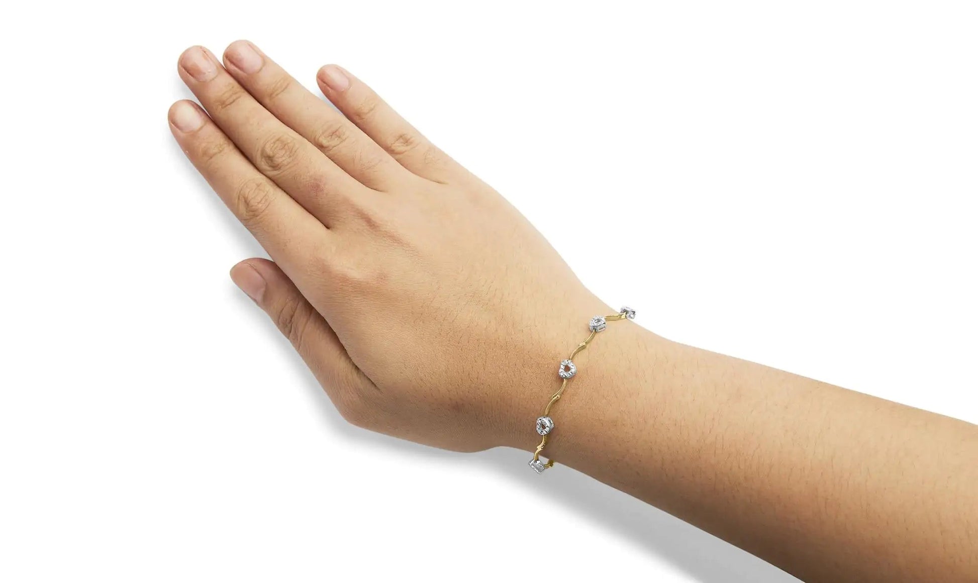 10k Two-Tone Gold 1/3 Cttw Diamond Pave Set Heart S-Link 7.25" Bracelet (I-J Color, I2-I3 Clarity) WEM Support (www.WEM.support)