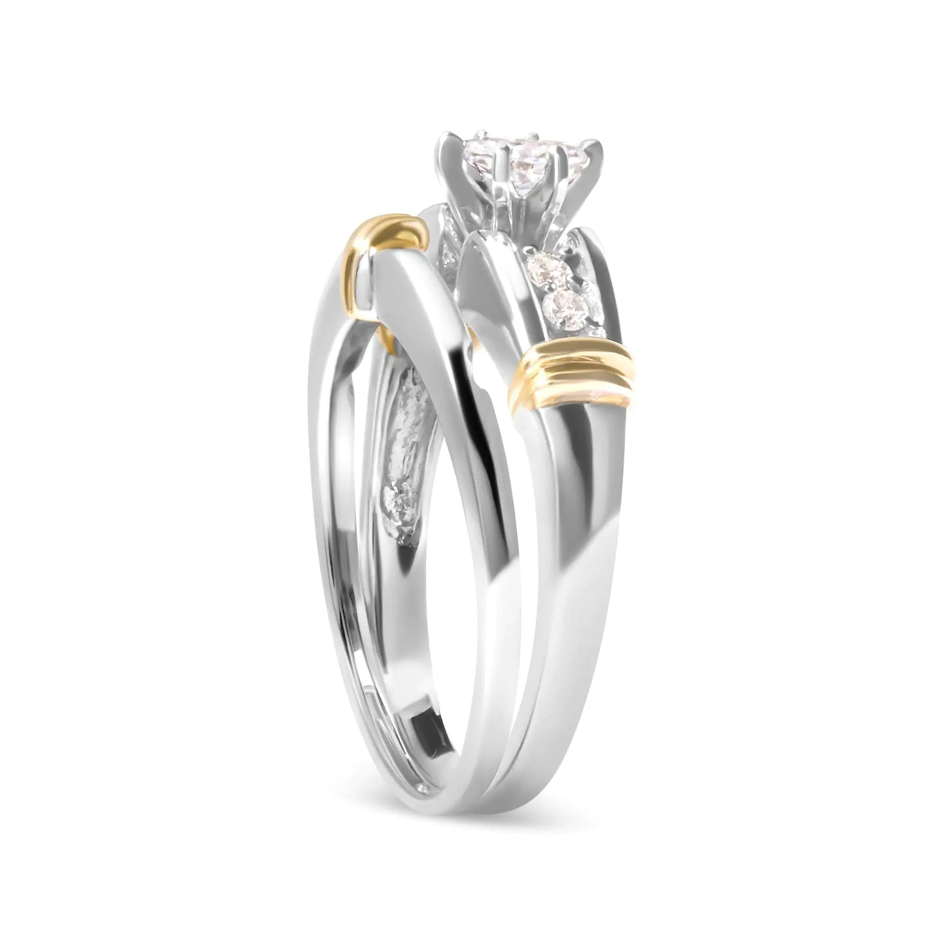 14K Yellow and White Gold 1/3 Cttw Marquise Diamond Cocktail Engagement Ring Set (H-I Color, SI1-SI2 Clarity) WEM Support (www.WEM.support)
