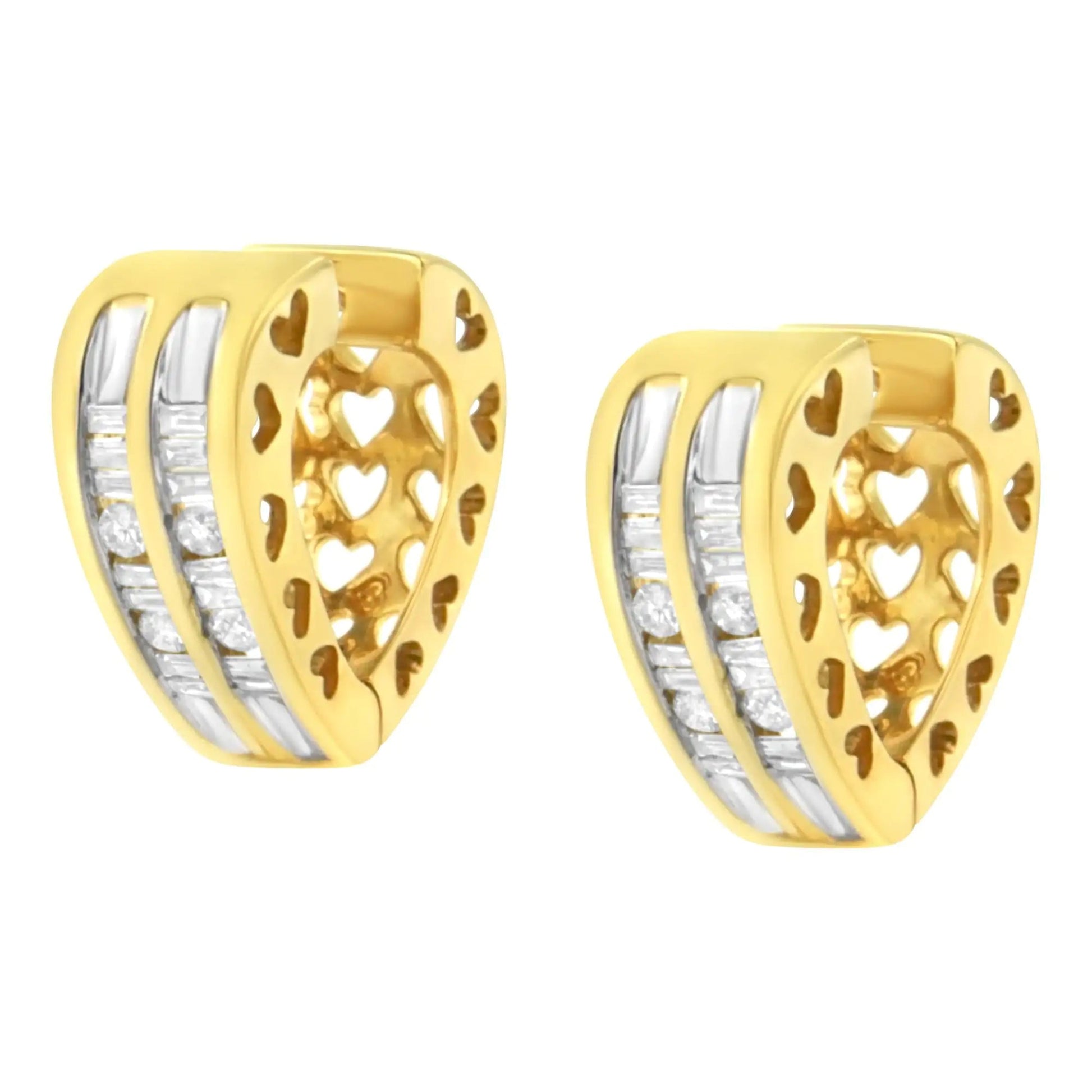 10K Yellow Gold 1/2 cttw Diamond Huggy Heart Hoop Earrings (I-J Clarity, I2-I3 Color) WEM Support (www.WEM.support)