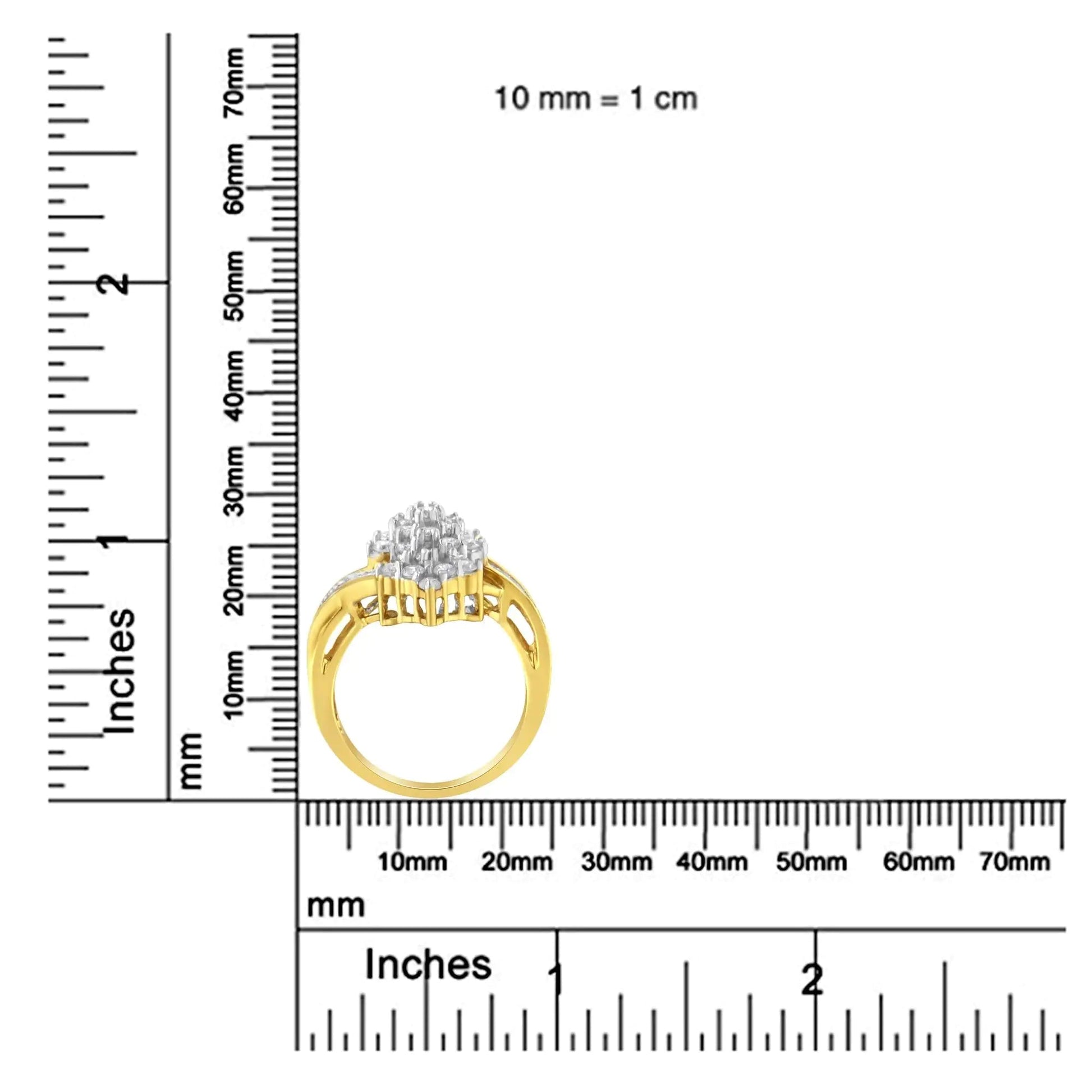 10K Yellow Gold Round And Baguette Cut Diamond Cluster Ring (1 1/10 Cttw, H-I Color, SI2-I1 Clarity) WEM Support (www.WEM.support)