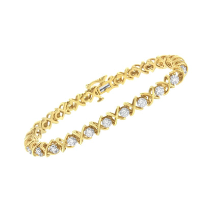 10K Yellow Gold Plated Sterling Silver 1 cttw Diamond Link Bracelet (J-K Clarity, I1-I2 Color) - Size 7" WEM Support (www.WEM.support)