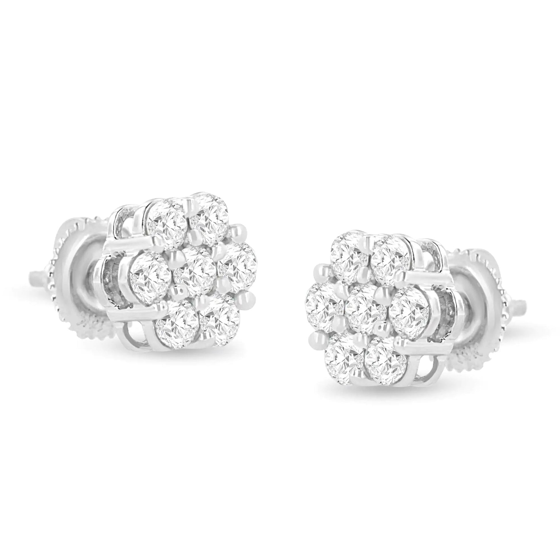 14K White Gold 1 1/2 cttw Prong Set Round-Cut Diamond Floral Cluster Stud Earrings (I-J Color, SI1-SI2 Clarity) WEM Support (www.WEM.support)
