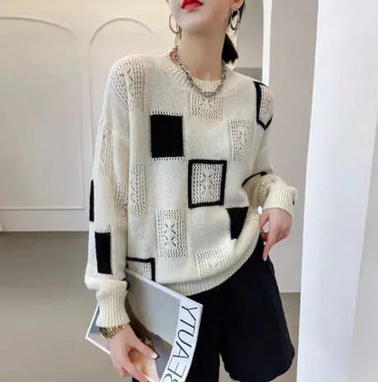 Women's Knitted Round Neck Long Sweater WEM Support (www.WEM.support)