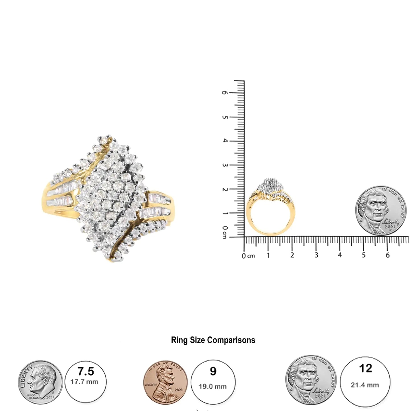 10K Yellow Gold 1.0 Cttw Diamond Cluster and Halo Ring (H-I Color, SI2-I1 Clarity) WEM Support (www.WEM.support)