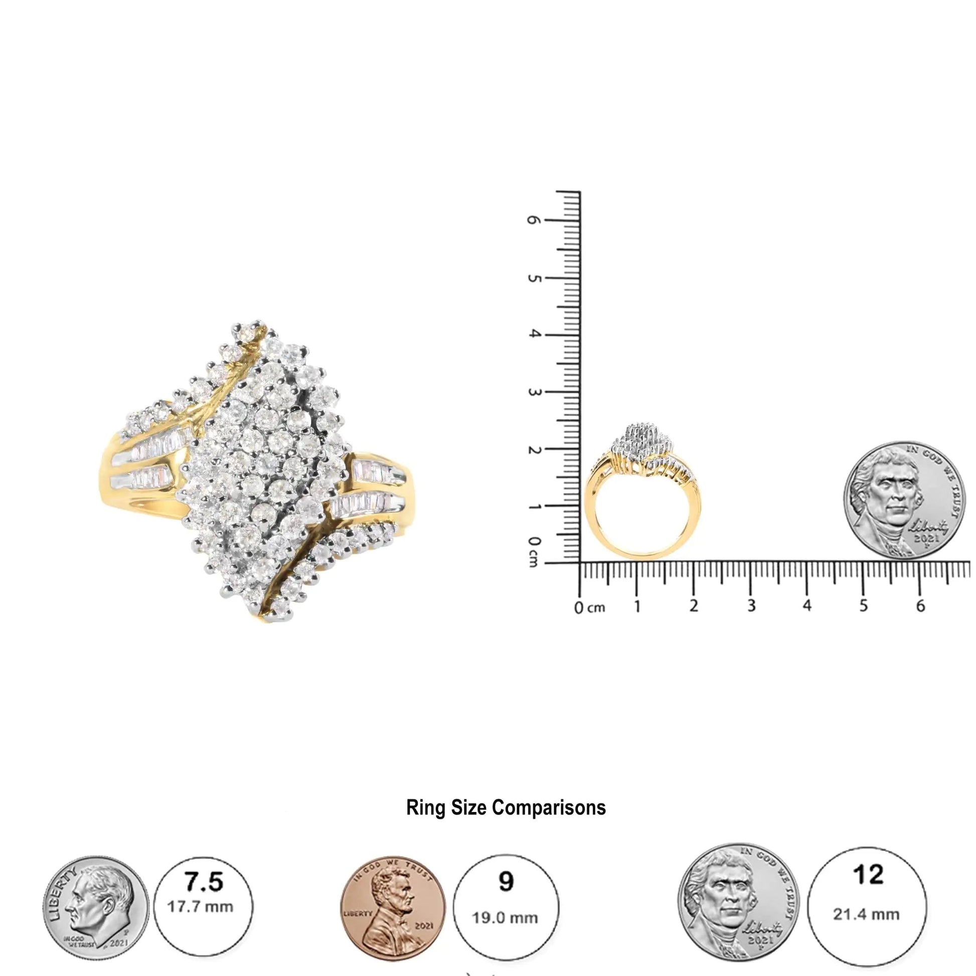 10K Yellow Gold 1.0 Cttw Diamond Cluster and Halo Ring (H-I Color, SI2-I1 Clarity) WEM Support (www.WEM.support)