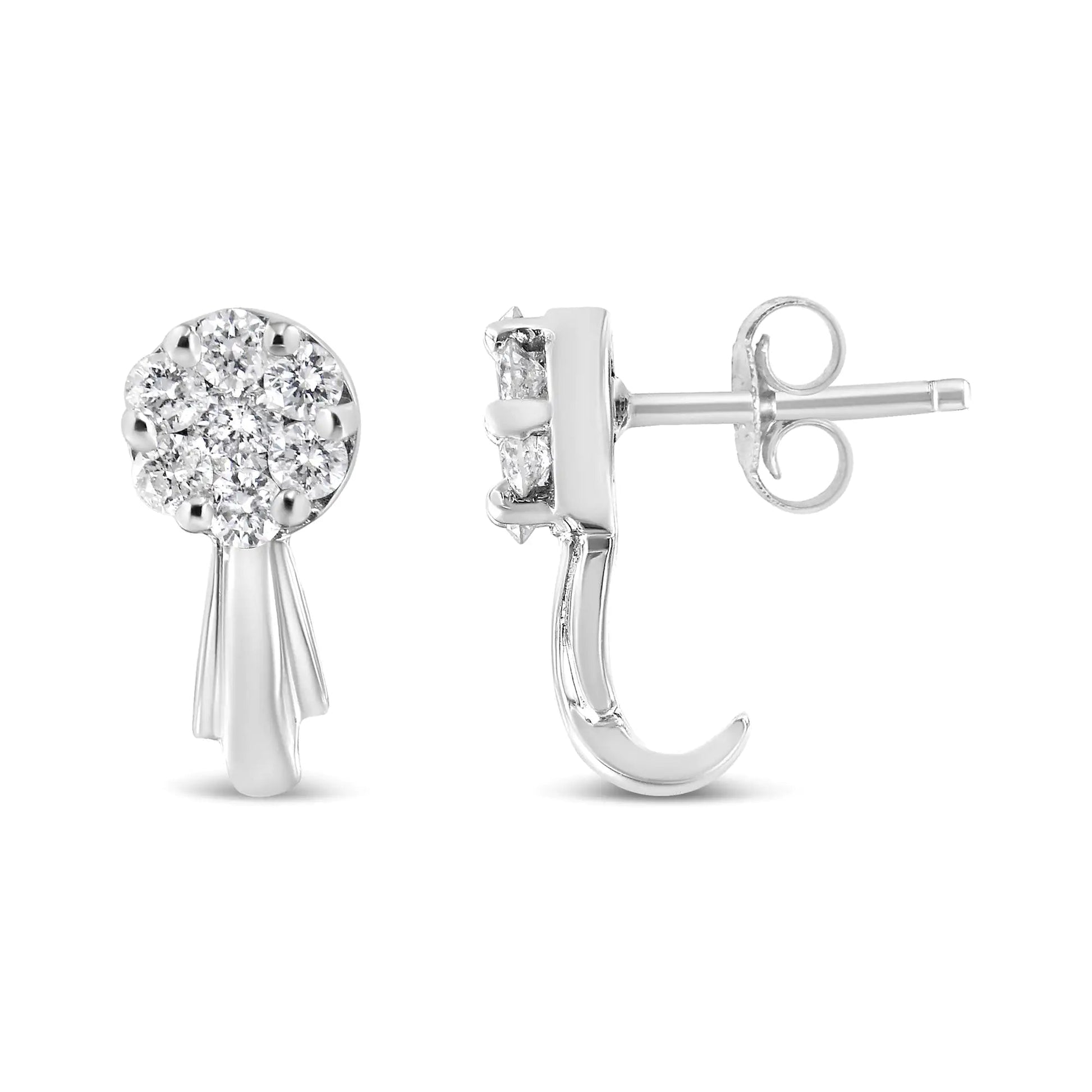 14K Gold 3/4 Cttw Diamond Floral Cluster Drop and Dangle Stud Earrings (H-I Color, I1-I2 Clarity) WEM Support (www.WEM.support)