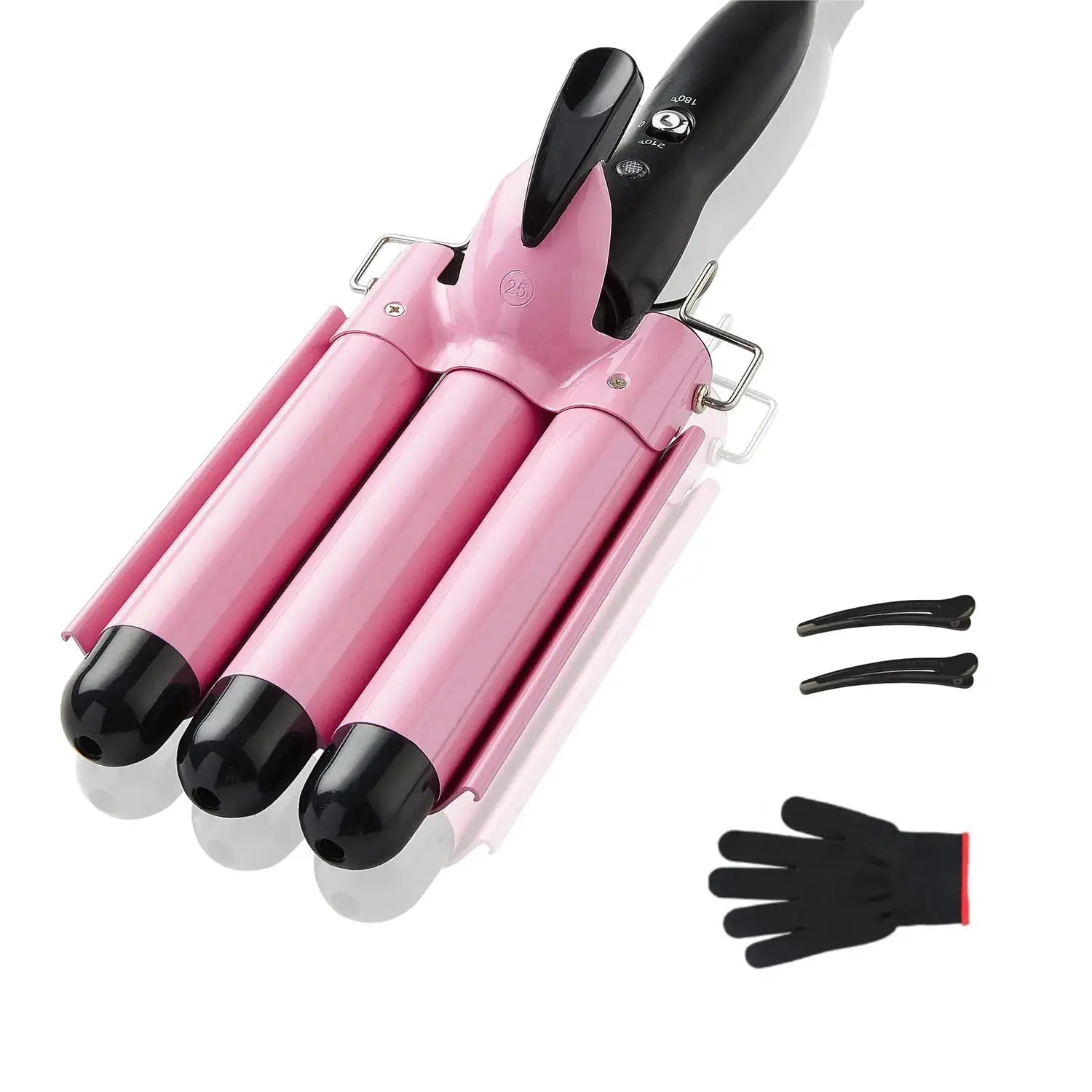 3 Barrel Curling Iron Hair Crimper, TOP4EVER 25mm（1 inch ） Professional Hair Curling Wand with Two Temperature Control,Fast Heating Portable Crimpers for Waving Hair (Pink) My Store
