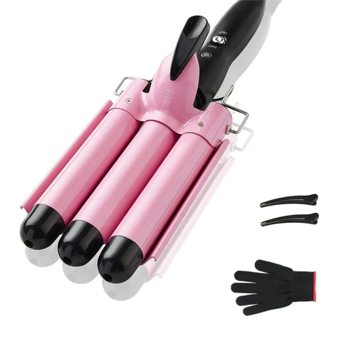 3 Barrel Curling Iron Hair Crimper, TOP4EVER 25mm（1 inch ） Professional Hair Curling Wand with Two Temperature Control,Fast Heating Portable Crimpers for Waving Hair (Pink) My Store
