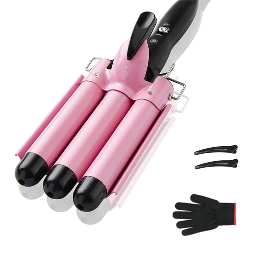 3 Barrel Curling Iron Hair Crimper, TOP4EVER 25mm（1 inch ） Professional Hair Curling Wand with Two Temperature Control,Fast Heating Portable Crimpers for Waving Hair (Pink) My Store