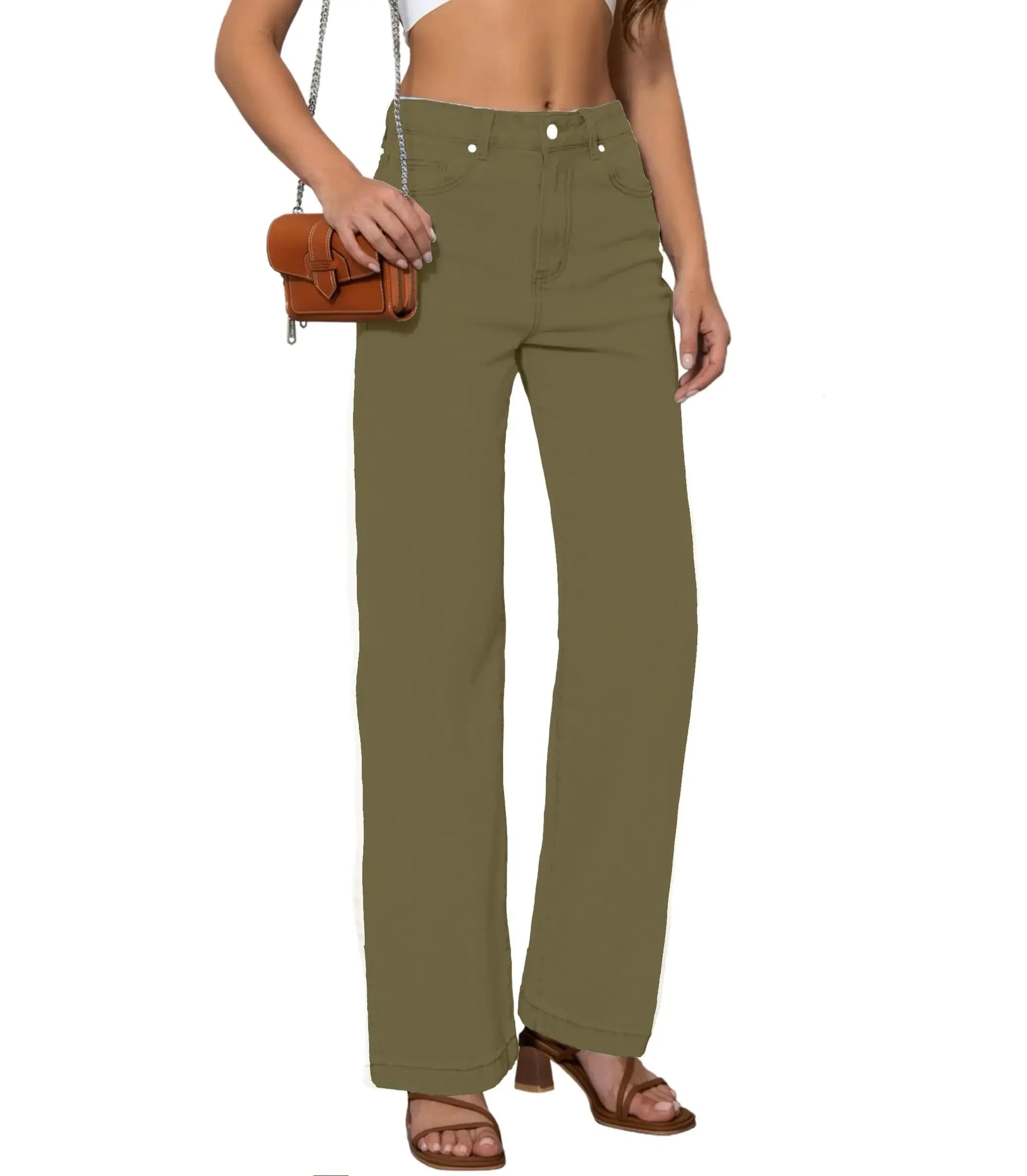 Womens Jeans Mid Waisted Straight Leg Loose Stretchy Lightweight Tummy Control Trendy Jeans for Women 2024 14 Army Green My Store