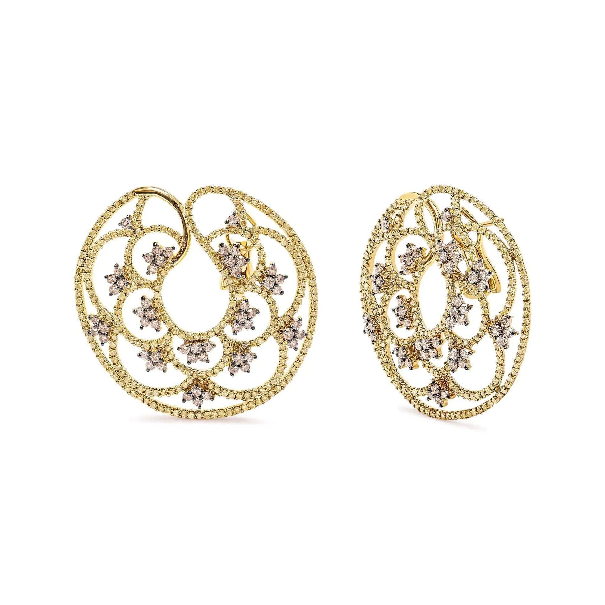 14K Yellow Gold 4 7/8 Cttw Fancy Colored Diamond Sun and Stars Open Hoop Earrings (Fancy Color, I1-I2 Clarity) WEM Support (www.WEM.support)