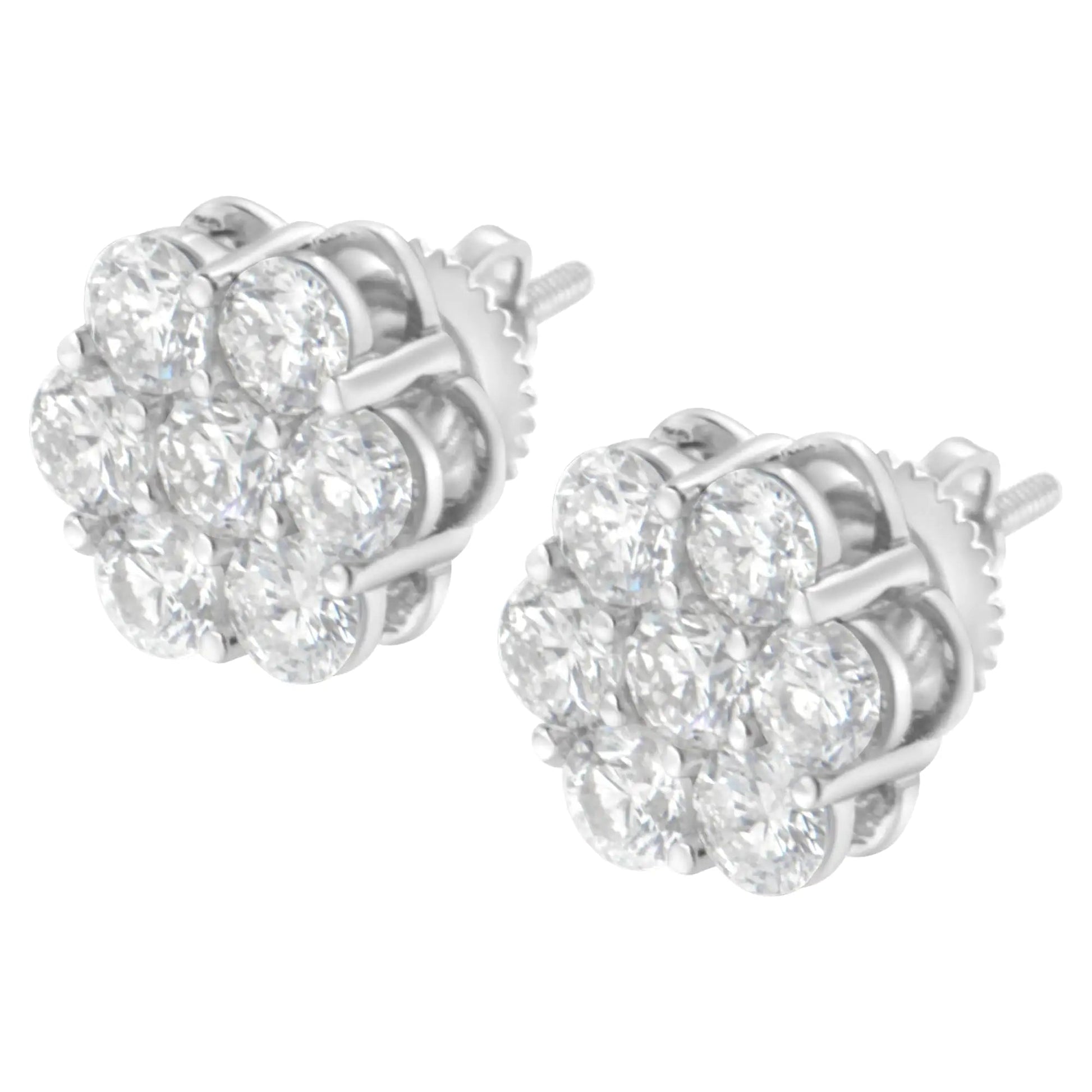 14K White Gold 2 cttw Round Brilliant-cut Diamond Composite Floral Cluster Stud Earring (F-G Color, VS1-VS2 Clarity) WEM Support (www.WEM.support)