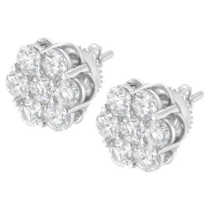 14K White Gold 2 cttw Round Brilliant-cut Diamond Composite Floral Cluster Stud Earring (F-G Color, VS1-VS2 Clarity) WEM Support (www.WEM.support)