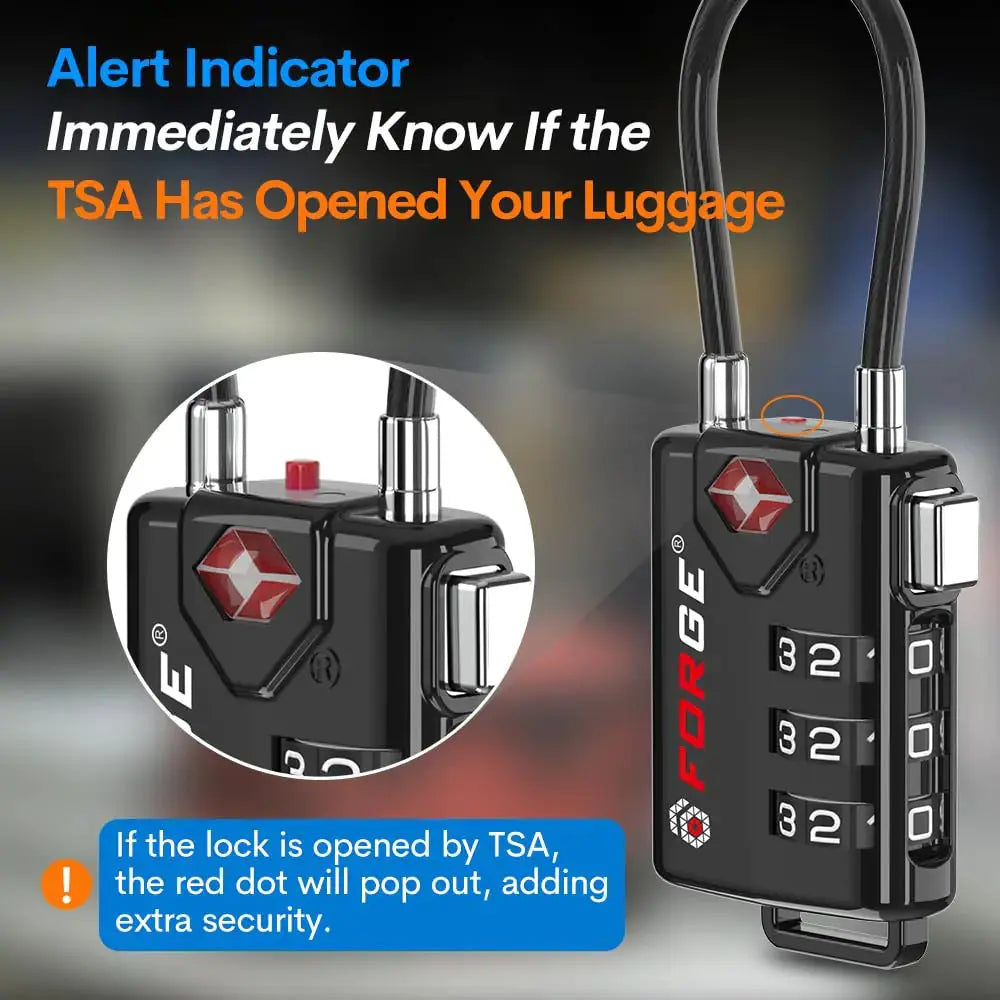 TSA Approved Cable Luggage Locks, Re-settable Combination with Alloy Body Black Single Pack My Store