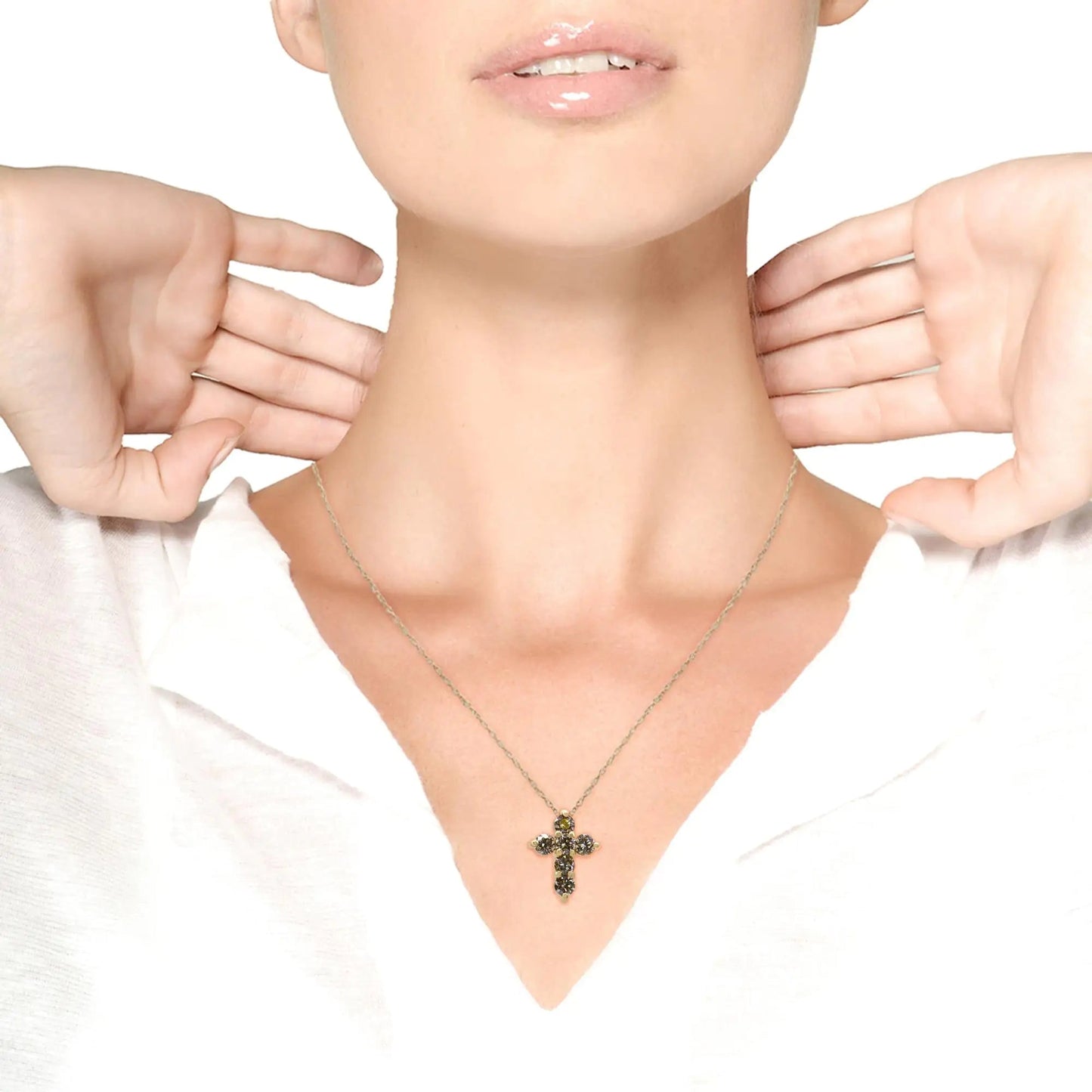 14K Yellow Gold 1/2 Cttw Round-Cut Diamond Mini Cross 18" Pendant Necklace (J-K Color, VS2-SI1 Clarity) WEM Support (www.WEM.support)