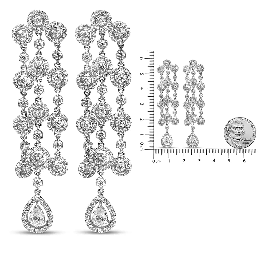 18K White Gold 4 3/4 Cttw Diamond Double Teardrop Waterfall Dangle Earrings (H-I Color, VS1-VS2 Clarity) WEM Support (www.WEM.support)