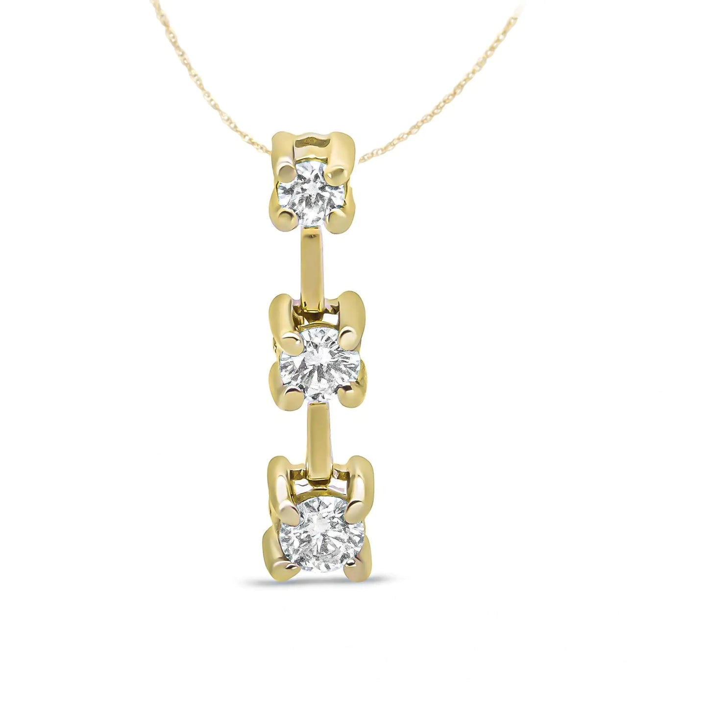 14K Gold Round Diamond Three-Stone Drop Pendant 18" Necklace - (H-I Color, SI1-SI2 Clarity) WEM Support (www.WEM.support)
