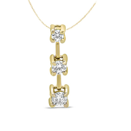 14K Gold Round Diamond Three-Stone Drop Pendant 18" Necklace - (H-I Color, SI1-SI2 Clarity) WEM Support (www.WEM.support)