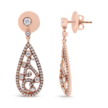 18K Rose Gold 1 1/4 Cttw Diamond Teardrop Shaped Drop and Dangle Screw Back Stud Earring (F-G Color, VS1-VS2 Clarity) WEM Support (www.WEM.support)