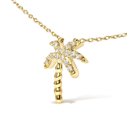 10K Yellow Gold 1/10 Cttw Round Diamond Palm Tree 18" Inch Pendant Necklace (H-I Color, I1-I2 Clarity) WEM Support (www.WEM.support)