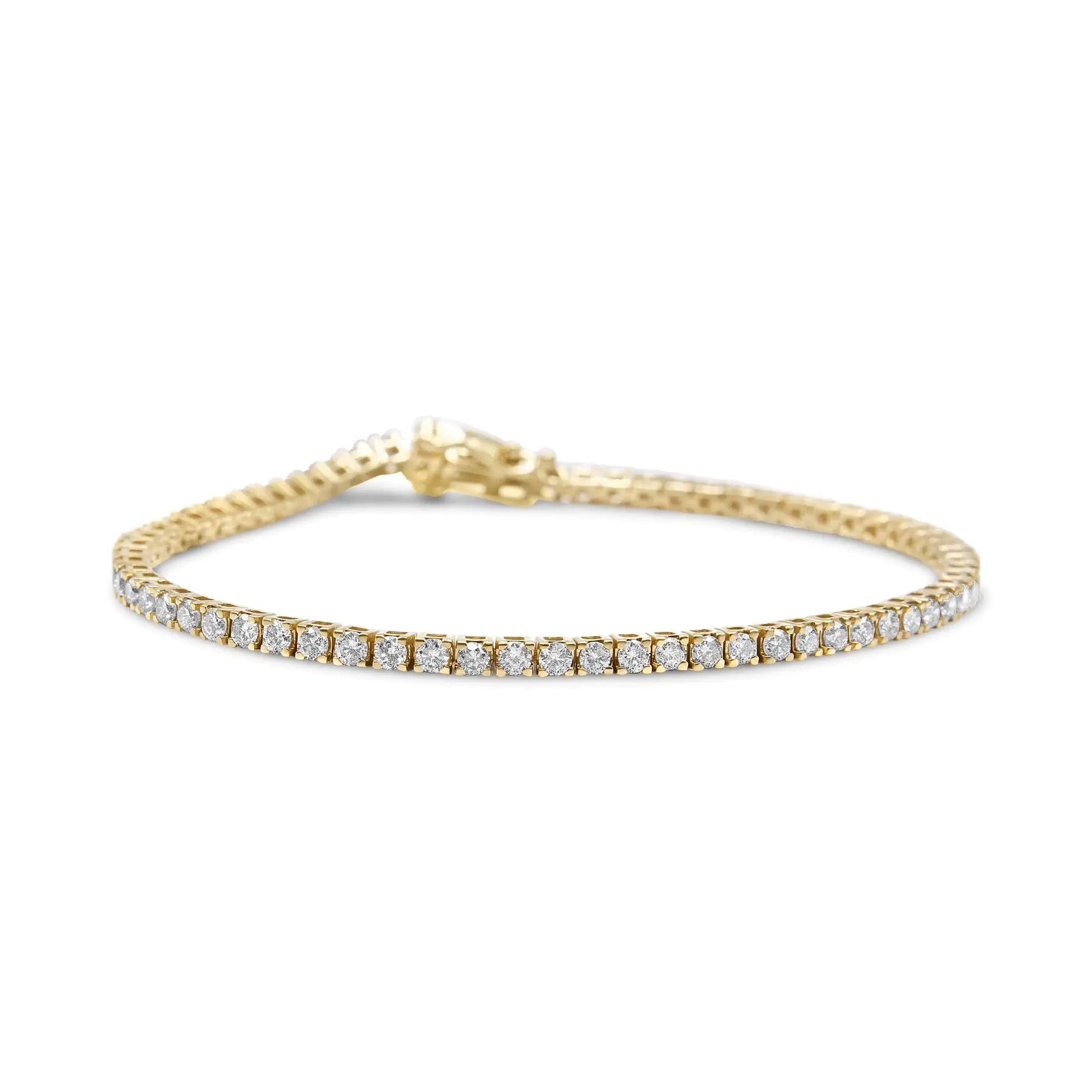 14K Yellow Gold 3.0 Cttw 4 Prong Set Round Brilliant Cut Diamond Classic Tennis Bracelet ( J-K Color, VVS2-VS1 Clarity) - 7.25 " Inches WEM Support (www.WEM.support)