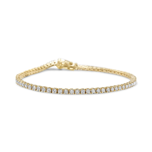 14K Yellow Gold 3.0 Cttw 4 Prong Set Round Brilliant Cut Diamond Classic Tennis Bracelet ( J-K Color, VVS2-VS1 Clarity) - 7.25 " Inches WEM Support (www.WEM.support)