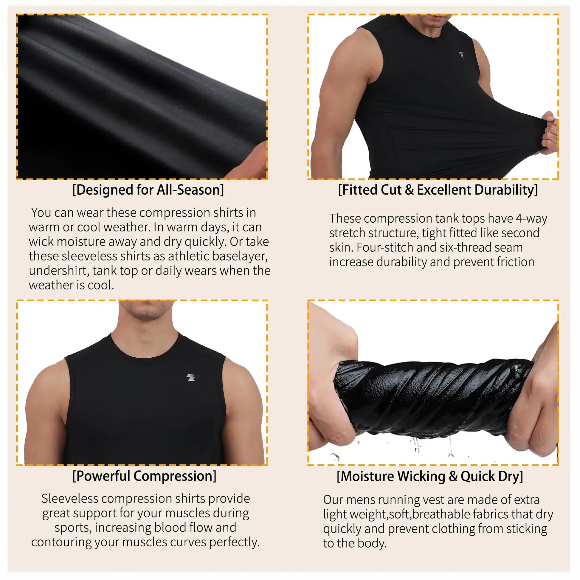 TELALEO 5 Pack Men's Athletic Compression Shirts Sleeveless Workout Tank Top Sports Base Layer Running Basketball Black/White(five Pack) Medium My Store