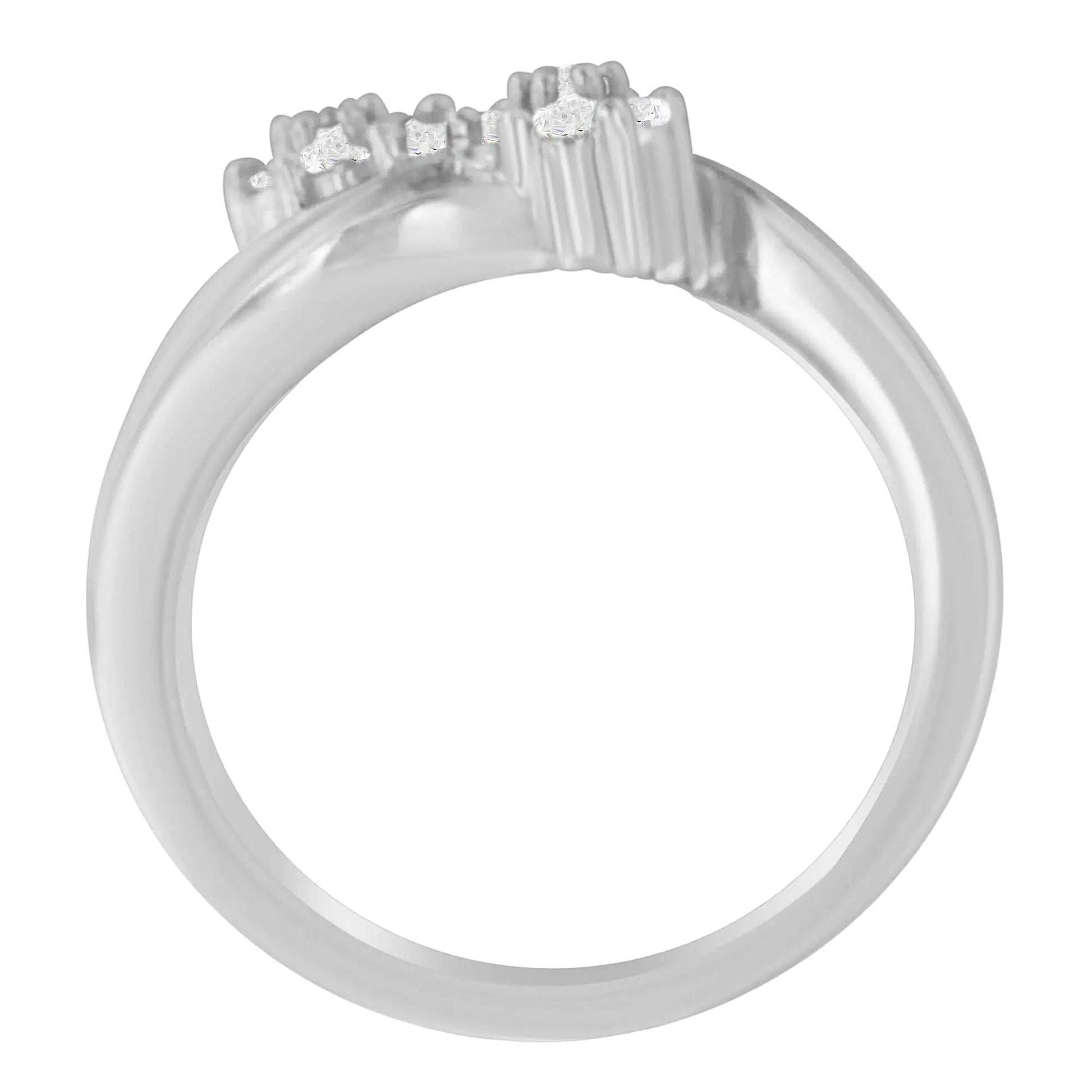 14K White Gold Round and Baguette Diamond Bypass Ring (1/2 cttw, H-I Color, I1-I2 Clarity) WEM Support (www.WEM.support)