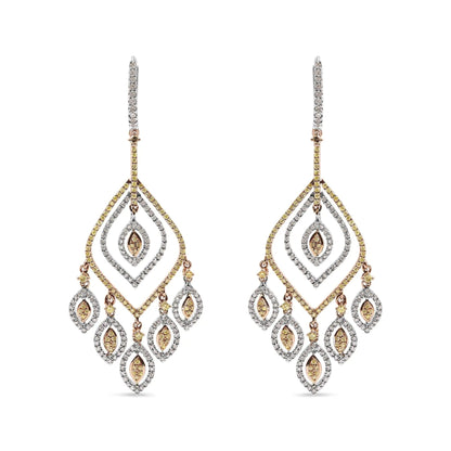 14K White and Rose Gold 2 1/2 Cttw Diamond Curved Rhombus Shape Drop and Chandelier Style Dangle Earring (J-K Color, I2-I3 Clarity) WEM Support (www.WEM.support)