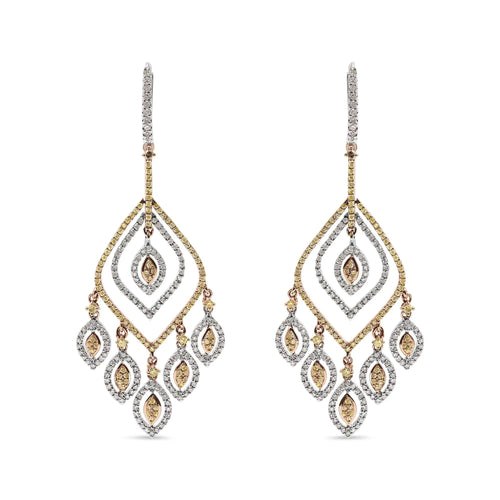 14K White and Rose Gold 2 1/2 Cttw Diamond Curved Rhombus Shape Drop and Chandelier Style Dangle Earring (J-K Color, I2-I3 Clarity) WEM Support (www.WEM.support)