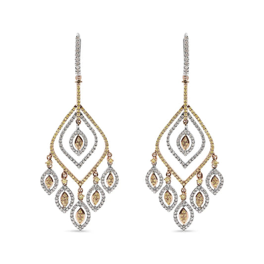 14K White and Rose Gold 2 1/2 Cttw Diamond Curved Rhombus Shape Drop and Chandelier Style Dangle Earring (J-K Color, I2-I3 Clarity) WEM Support (www.WEM.support)
