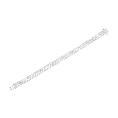 .925 Sterling Silver 1 1/2 cttw Round Diamond 3 Row Heart Link Bracelet (I-J Color,I3 Clarity) - 7.25 " WEM Support (www.WEM.support)