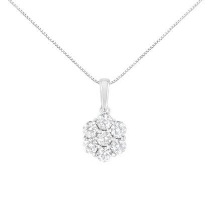 14K White Gold 2.00 Cttw Brilliant Round-Cut Diamond 7 Stone Flower Cluster 18" Pendant Necklace (H-I Color, SI2-I1 Clarity) WEM Support (www.WEM.support)