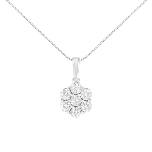 14K White Gold 2.00 Cttw Brilliant Round-Cut Diamond 7 Stone Flower Cluster 18" Pendant Necklace (H-I Color, SI2-I1 Clarity) WEM Support (www.WEM.support)