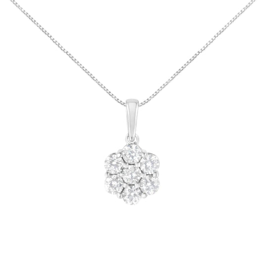14K White Gold 2.00 Cttw Brilliant Round-Cut Diamond 7 Stone Flower Cluster 18" Pendant Necklace (H-I Color, SI2-I1 Clarity) WEM Support (www.WEM.support)