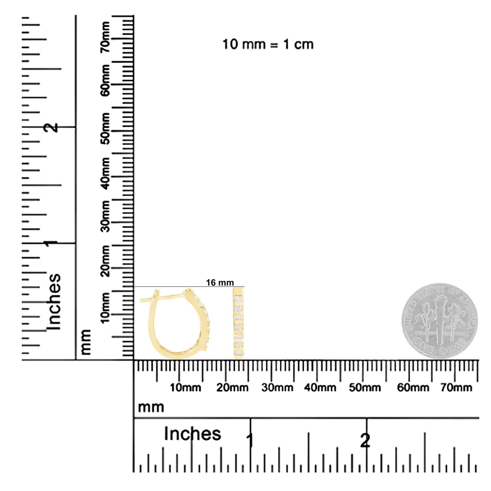 10K Yellow Gold Round and Baguette Cut Diamond Oblong Hinged Leverback Hoop Earrings (¼ Cttw, I-J Color, I2-I3 Clarity) WEM Support (www.WEM.support)