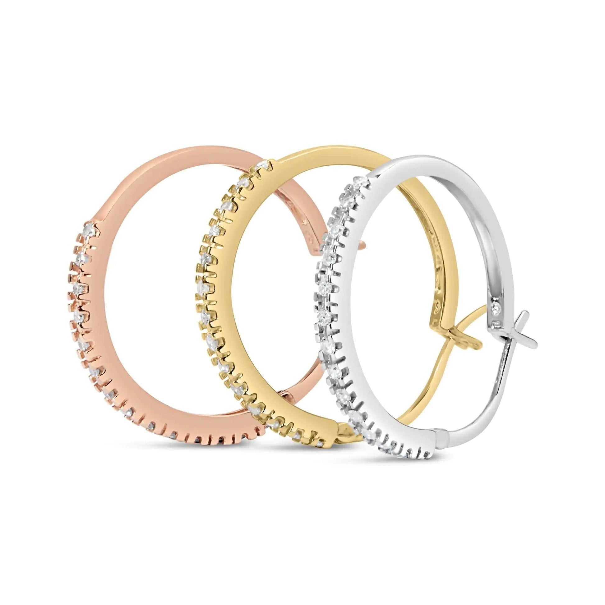 14K Tri-Toned Gold 1/3 Cttw Diamond Triple Hoop Earrings (I-J Color, I2-I3 Clarity) - 22 MM WEM Support (www.WEM.support)