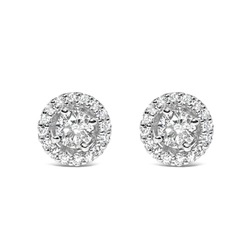 14K White Gold 3/4 Cttw Lab Grown Diamond Solitaire With Halo Stud Earrings (G-H Color, VS2-SI1 Clarity) WEM Support (www.WEM.support)
