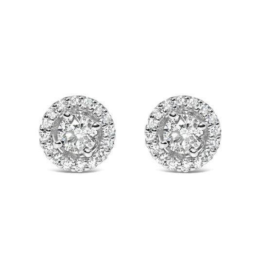 14K White Gold 3/4 Cttw Lab Grown Diamond Solitaire With Halo Stud Earrings (G-H Color, VS2-SI1 Clarity) WEM Support (www.WEM.support)