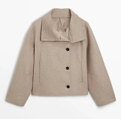 Wool Blend Turtleneck Coat Single Breasted Casual HejK.com