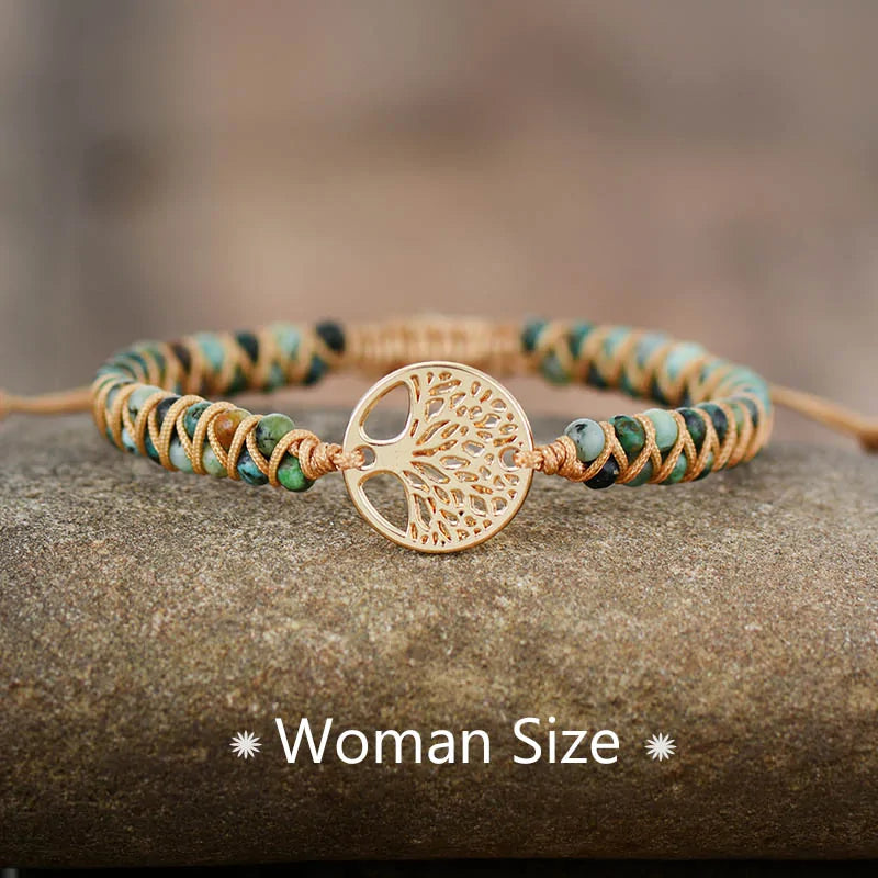 Tree Charm African Jasper Braided Yoga Bracelet WEM Support (www.WEM.support)