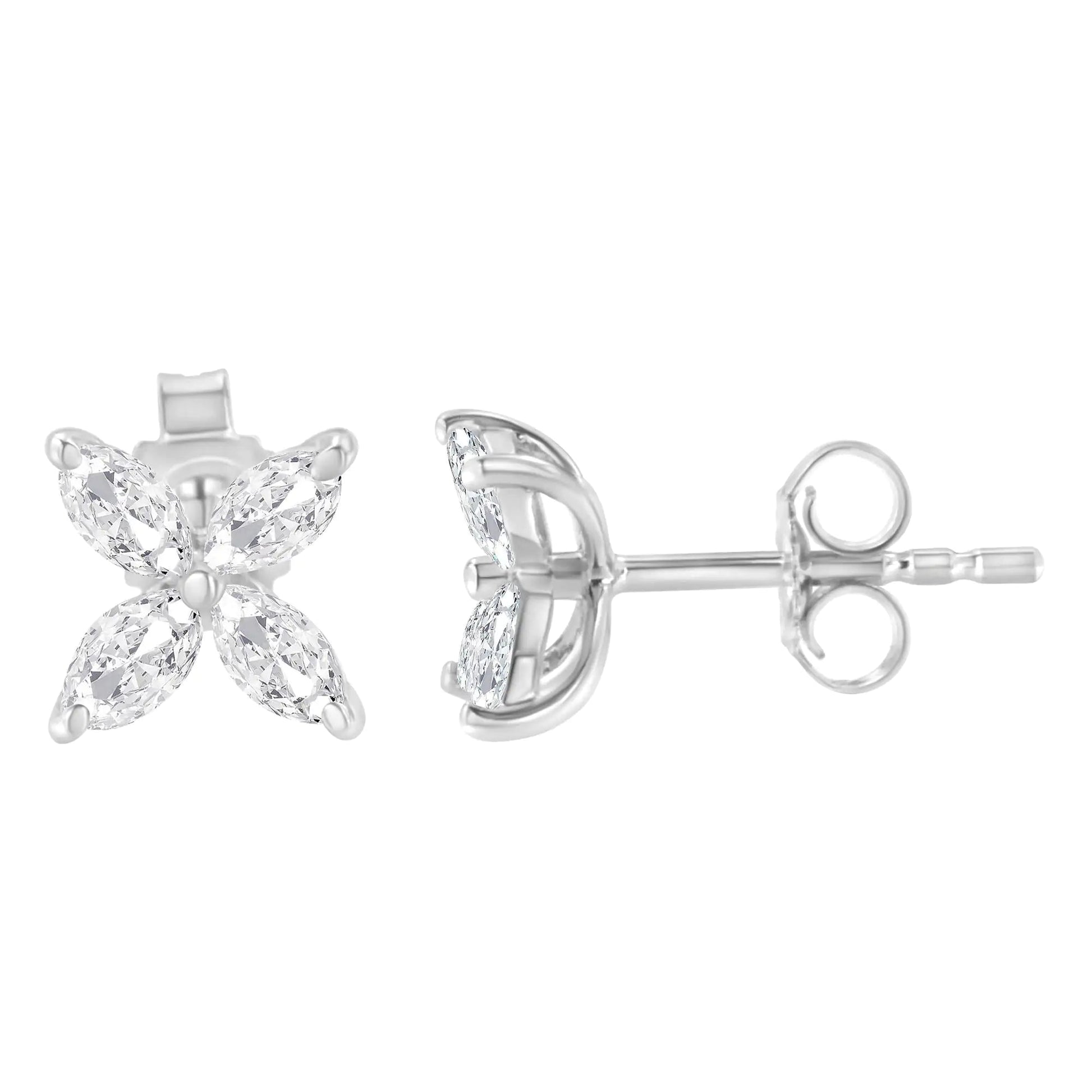 14K White Gold 3/4 Cttw Marquise Diamond 8 Stone Floral Leaf Stud Earrings (H-I Color, SI1-SI2 Clarity) WEM Support (www.WEM.support)