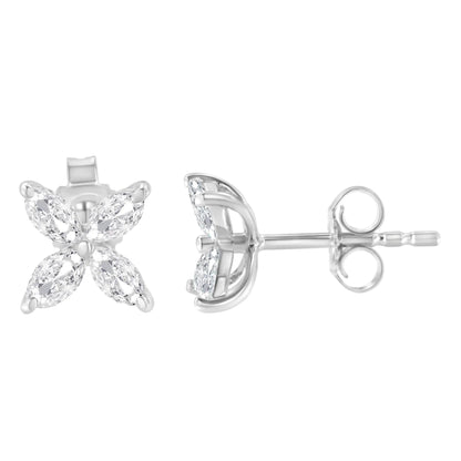 14K White Gold 3/4 Cttw Marquise Diamond 8 Stone Floral Leaf Stud Earrings (H-I Color, SI1-SI2 Clarity) WEM Support (www.WEM.support)
