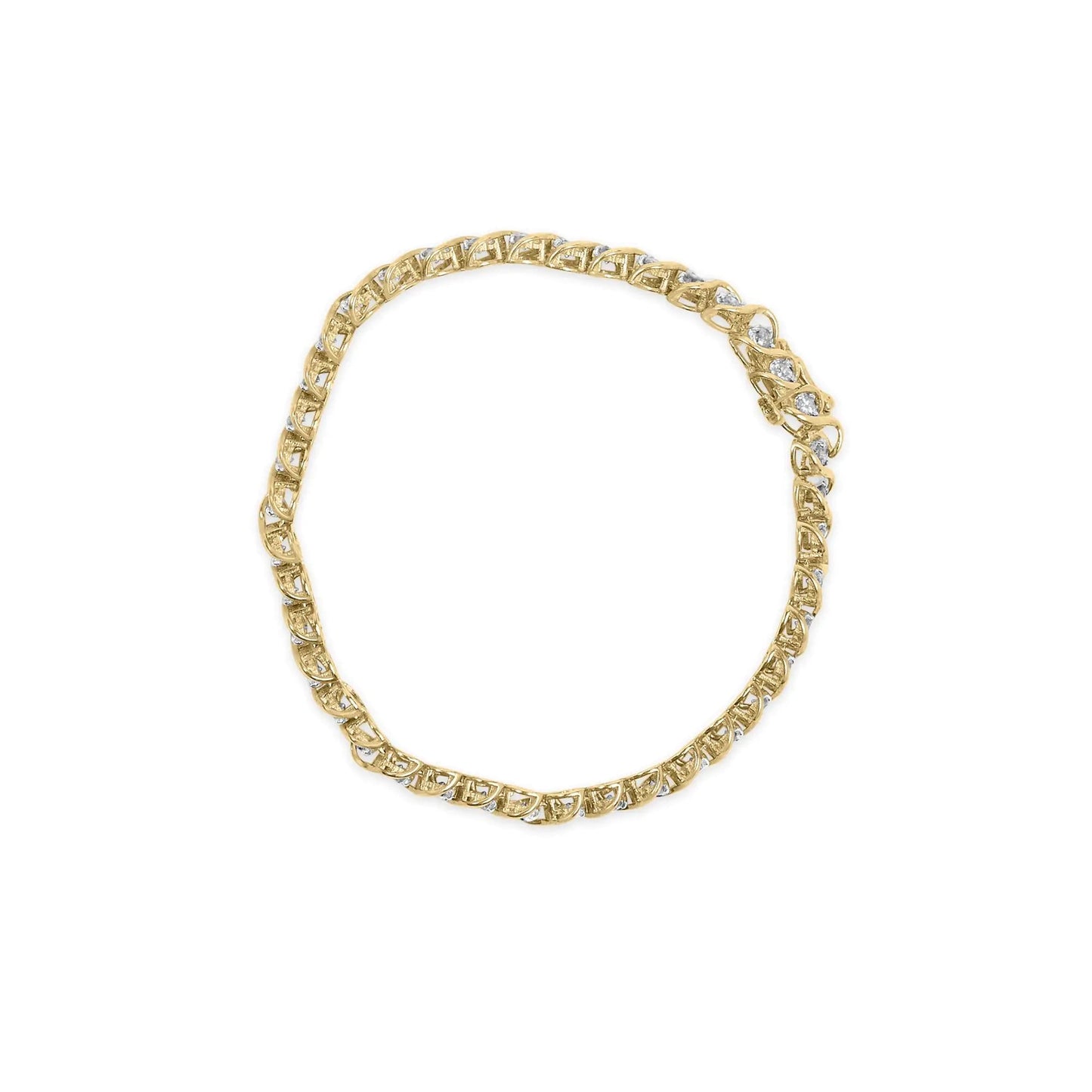 10K Yellow Gold 3 cttw Round-Cut Diamond Spiral Link 7.50" Bracelet (I-J Color, I1-I2 Clarity) WEM Support (www.WEM.support)
