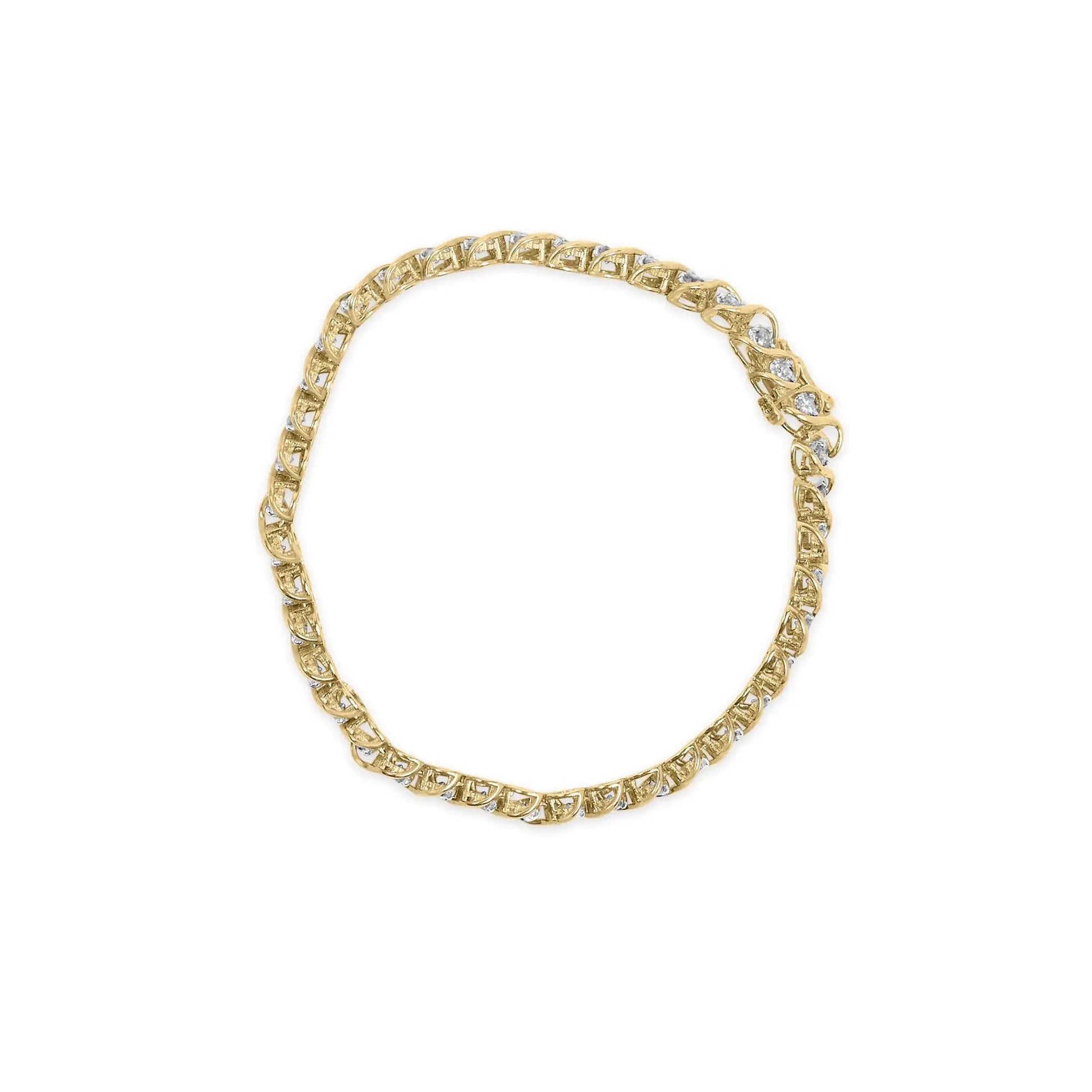10K Yellow Gold 3 cttw Round-Cut Diamond Spiral Link 7.50" Bracelet (I-J Color, I1-I2 Clarity) WEM Support (www.WEM.support)