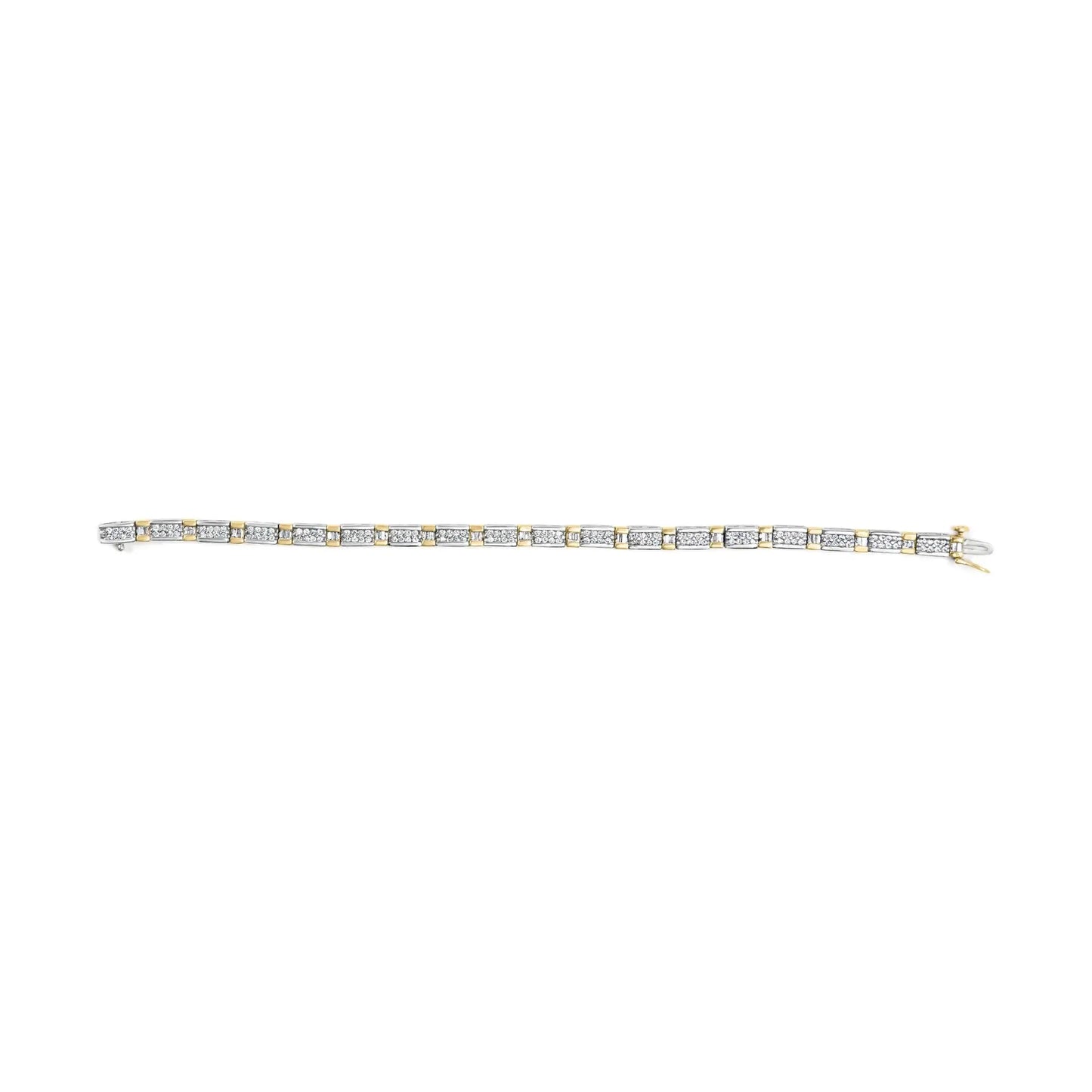 14k Two-Tone 2.00 Cttw Round-Cut and Baguette-Cut Diamond Bar Link 7" Bracelet (I-J Color, SI2-I1 Clarity) WEM Support (www.WEM.support)